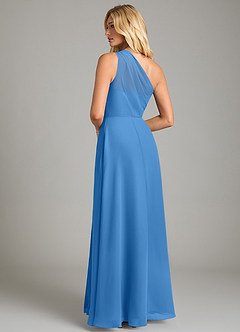 Azazie Phaedra Bridesmaid Dresses Blue Jay A-Line One Shoulder Chiffon Dress image2
