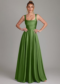 Azazie Azaria Brautjungfernkleider A-Linie Korsett Stretch-Satin Kleid Basilikum image1
