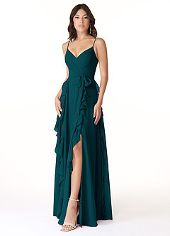 Azazie Peyton Bridesmaid Dresses Pine A-Line Ruched Chiffon Dress image1