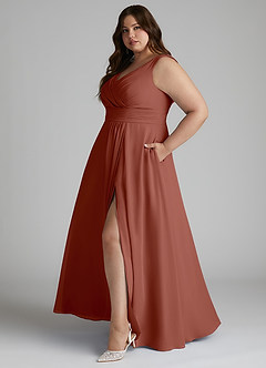 Azazie Karina Bridesmaid Dresses Auburn A-Line Pleated Chiffon Dress image8
