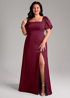 Azazie Fyona Robes de demoiselle d'honneur Robe Trapèze en Satin extensible Plissée Mûre image8