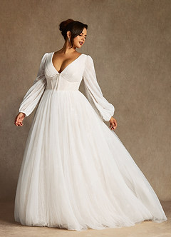 Azazie Cressida Wedding Dresses Diamond White Ball-Gown Lace Tulle Dress image6