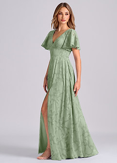 Azazie Kimber 신부 들러리 드레스 A라인 포켓이 있는 플로럴 번아웃 바닥 길이 드레스 image5