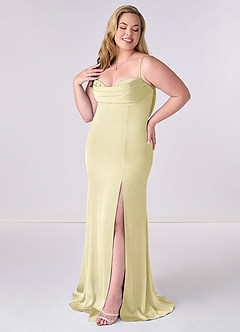 Barbie ♥ Azazie Bridesmaid Dresses Lemon Sorbet Mermaid Corset Stretch Satin Dress image9