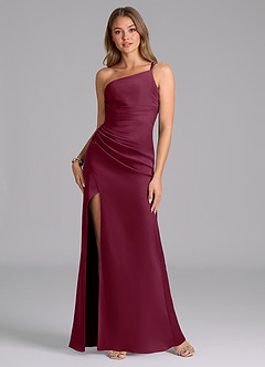 Azazie Eren Bridesmaid Dresses Mulberry Mermaid One Shoulder Stretch Satin Dress image1