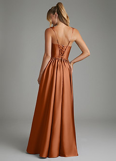 Azazie Nevaeh Robes de demoiselle d'honneur Robe Trapèze en Satin extensible Corset Cuivre image2