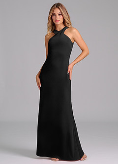 Azazie Doretta Vestidos de damas de honor Vestido de Negro de terciopelo de Corte Sirena con Plisado image1