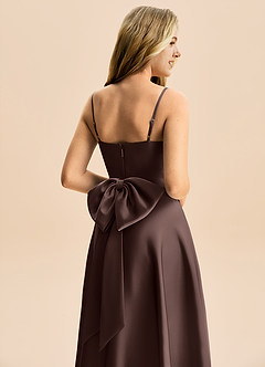 Azazie Rumi Junior Jurk van Stretch Satijn met A-Lijn Geplooid Ganache image6