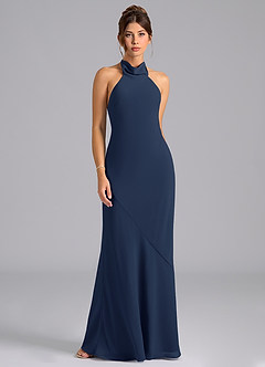 Azazie Velli Bridesmaid Dresses Dark Navy Mermaid Bow Chiffon Dress image6