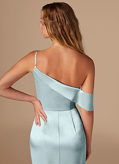 Azazie Lia Brautjungfernkleider Etui Schulterfrei Metallischer Satin Kleid Nebel image2