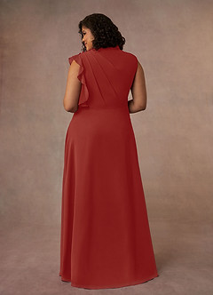 Azazie Narine Mother of the Bride Dresses Terracotta A-Line High Neckline Pleated Chiffon Dress image14