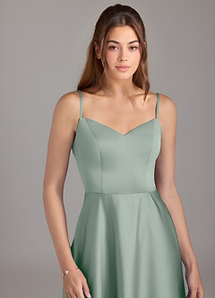 Azazie Marley At-home Try On Dresses Agave A-Line Off the Shoulder Stretch Satin Convertible Dress image2