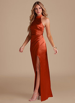 Azazie Jemma Bridesmaid Dresses Paprika Sheath Pleated Metallic Satin Dress image4