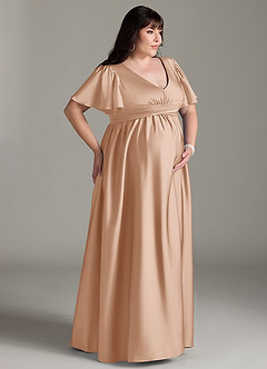 Azazie Verna Maternity Bridesmaid Dresses A-Line Ruched Stretch Satin Floor-Length Dress image12