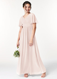Azazie Temeka Junior A-Linie Plissee Chiffon Kleid Blassrosa image1