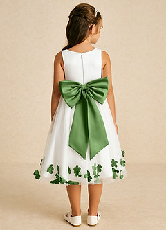 Azazie Dot Flower Girl Dresses Ivory Basil A-Line Bow Tulle Dress image2