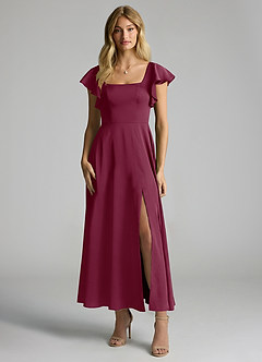 Azazie Bondi Bridesmaid Dresses Mulberry A-Line Ruched Stretch Satin Dress image4