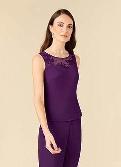 Azazie Frances Mother of the Bride Dresses Grape Jumpsuit/Pantsuit Scoop Mesh Dress image7