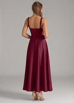 Azazie Shaude Bridesmaid Dresses Mulberry A-Line Pleated Stretch Satin Dress image6