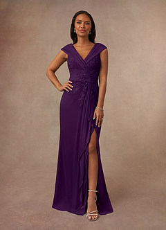 Azazie Calathea Mother of the Bride Dresses Grape A-Line Lace Dress image1