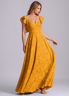 Azazie Leilani Robes de demoiselle d'honneur Robe Trapèze en Blumen-Burnout Encolure en Forme de Cœur Caramel écossais image6