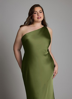 Azazie Juniper Bridesmaid Dresses Olive Mermaid One Shoulder Stretch Satin Dress image11
