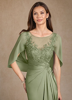 Azazie Hera Mother of the Bride Dresses Pistachio A-Line Lace Stretch Satin Dress image5