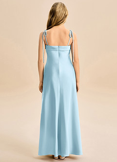 Azazie Willa Junior Vestido de Azul Cielo de Satén Elástico de Corte en A con Lazo image6