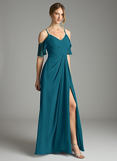 Azazie Dakota Bridesmaid Dresses Ink Blue A-Line V-Neck Pleated Chiffon Dress image5