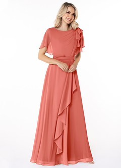 Azazie Aaliyah vestidos de dama de honor modestos Vestido Corte en A Plisado Scoop Hasta el suelo Gasa image3