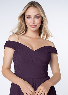 Azazie Audrianna Bridesmaid Dresses Plum A-Line Off-The-Shoulder Gathered Chiffon Convertible Dress image5