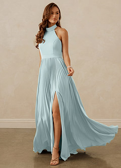 Christian Siriano Bridal for Azazie 1007 Bridesmaid Dresses Mist A-Line Pleated Stretch Satin Dress image3