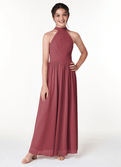 Azazie Iman Junior Merlot A-Line Pleated Chiffon Dress image4