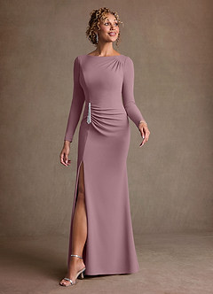 Azazie Mirabal vestidos de madre de la novia Vestido de Rosa Polvorienta de Crepé elástico de Corte Recto con Plisado image4