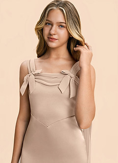 Azazie Chelsea Junior English Rose Sheath Pleated Stretch Satin Dress image7