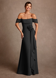 Azazie Amherst 신부의 어머니 드레스 A라인 오프 더 숄더 쉬폰 플로어 길이 드레스 image1