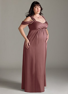 Azazie Rhea Maternity Bridesmaid Dresses A-Line Off-The-Shouler Pleated Stretch Satin Floor-Length Dress image10