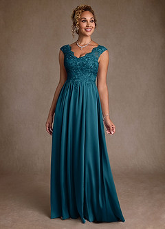 Azazie Amethyst Kleider für die Brautmutter A-Linie Spitze Kleid Tintenblau image1