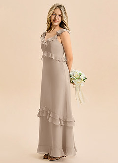 Azazie Tavie Junior Vestido de Gris Pardo de Gasa de Corte en A con Volante image6