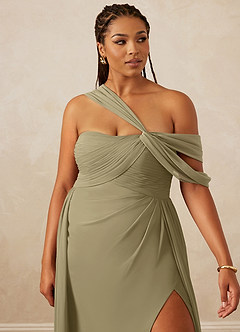 Christian Siriano Bridal for Azazie 1014 Robes de demoiselle d'honneur Robe Trapèze en Mousseline de soie Épaule décolletée Vert Mousse image15
