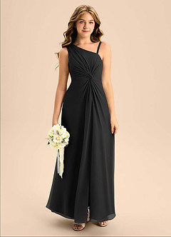 Azazie Brooke Junior Black A-Line Side Slit Chiffon Dress image1