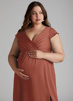 Azazie Allessia Maternity Bridesmaid Dresses A-Line Pleated Stretch Satin Floor-Length Dress image13