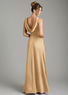 Azazie Karina Bridesmaid Dresses Gold A-Line Pleated Stretch Satin Dress image5