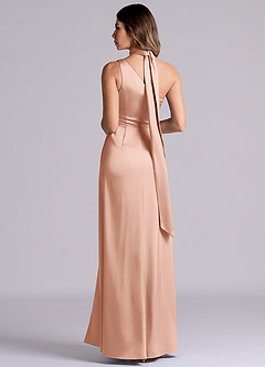 Azazie Philana Bridesmaid Dresses Rose Gold A-Line One Shoulder Stretch Satin Dress image7