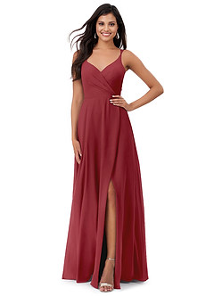Azazie Lennon Bridesmaid Dresses Pomegranate A-Line Lace Chiffon Dress image1