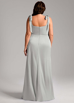 Azazie Frostine Vestidos de damas de honor Vestido de Plata de Satén Elástico de Corte en A con Lazo image11