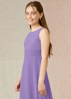Azazie Snow Junior Tahiti A-Line Lace Chiffon Dress image5
