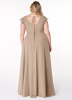 Azazie Claudine Bridesmaid Dresses Taupe A-Line Flutter Sleeve Chiffon Dress image7
