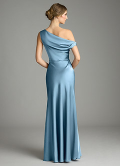 Azazie Emerson Bridesmaid Dresses Steel Blue Mermaid Off the Shoulder Stretch Satin Dress image2