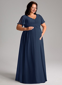 Azazie Verna Zwangerschaps Bruidsmeisjekleding A-Lijn V-hals Gerimpeld Chiffon Vloerlengte Jurk image10